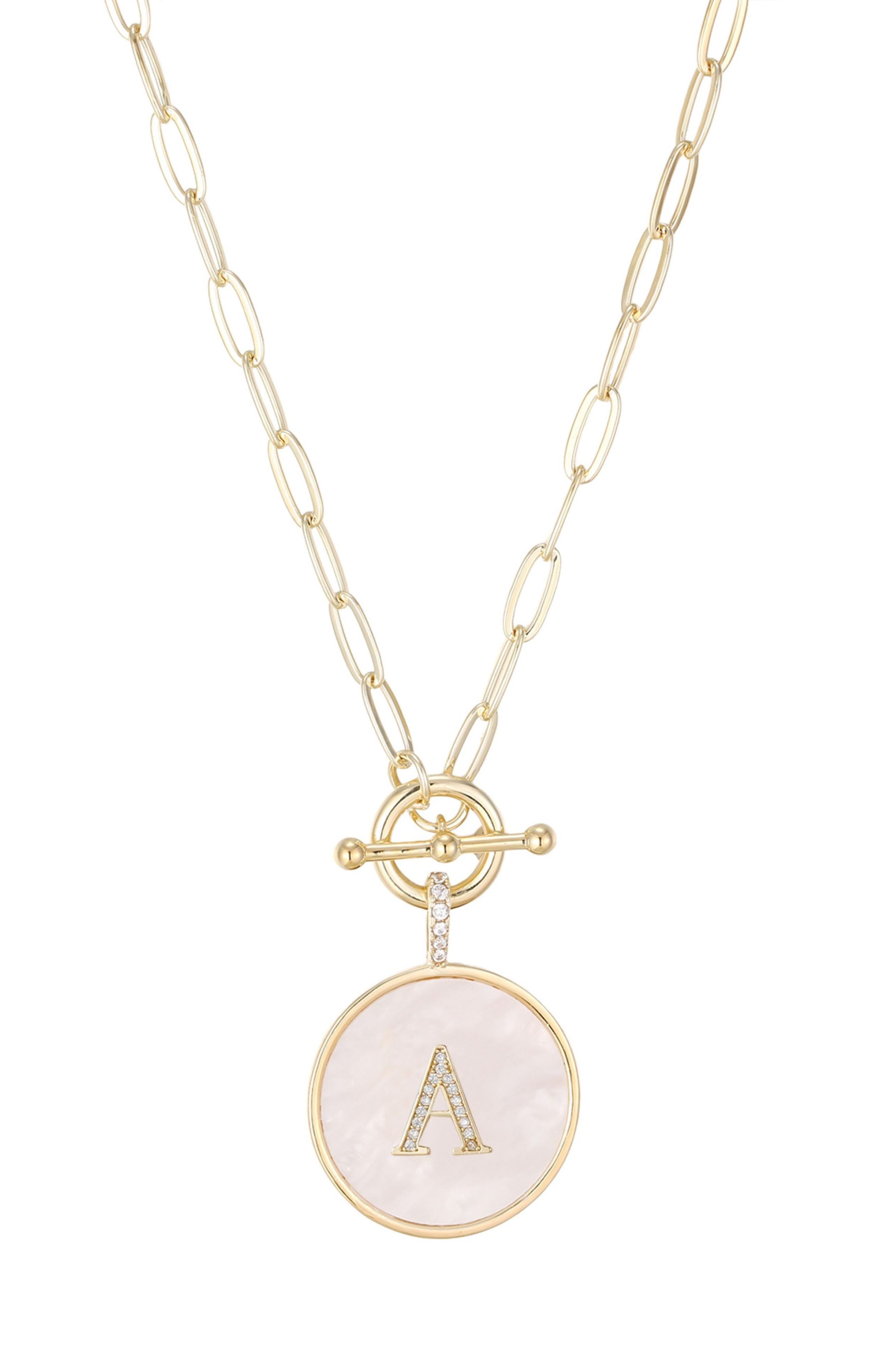Adornia 14K Gold Plated Mother-of-Pearl Initial Pendant Necklace