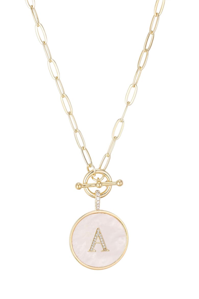 14K Gold Plated Mother-of-Pearl Initial Pendant Necklace, Main, color, WHITE/ GOLD-A