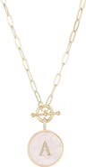 Adornia 14K Gold Plated Mother-of-Pearl Initial Pendant Necklace