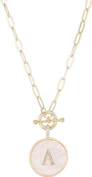 Adornia 14K Gold Plated Mother-of-Pearl Initial Pendant Necklace