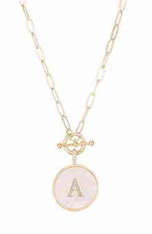 Adornia 14K Gold Plated Mother-of-Pearl Initial Pendant Necklace