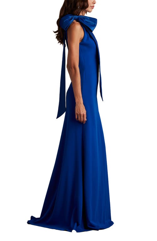 Tadashi Shoji Bow Neck Gown In Blue