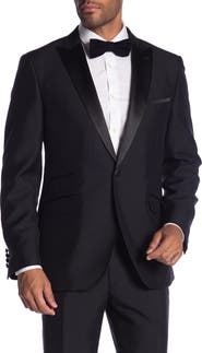 SAVILE ROW CO Thruxton Black One Button Peak Lapel Modern Fit Tuxedo Jacket