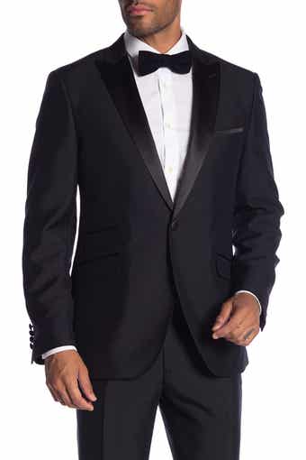 SAVILE ROW CO Thruxton Black One Button Peak Lapel Modern Fit Tuxedo Jacket