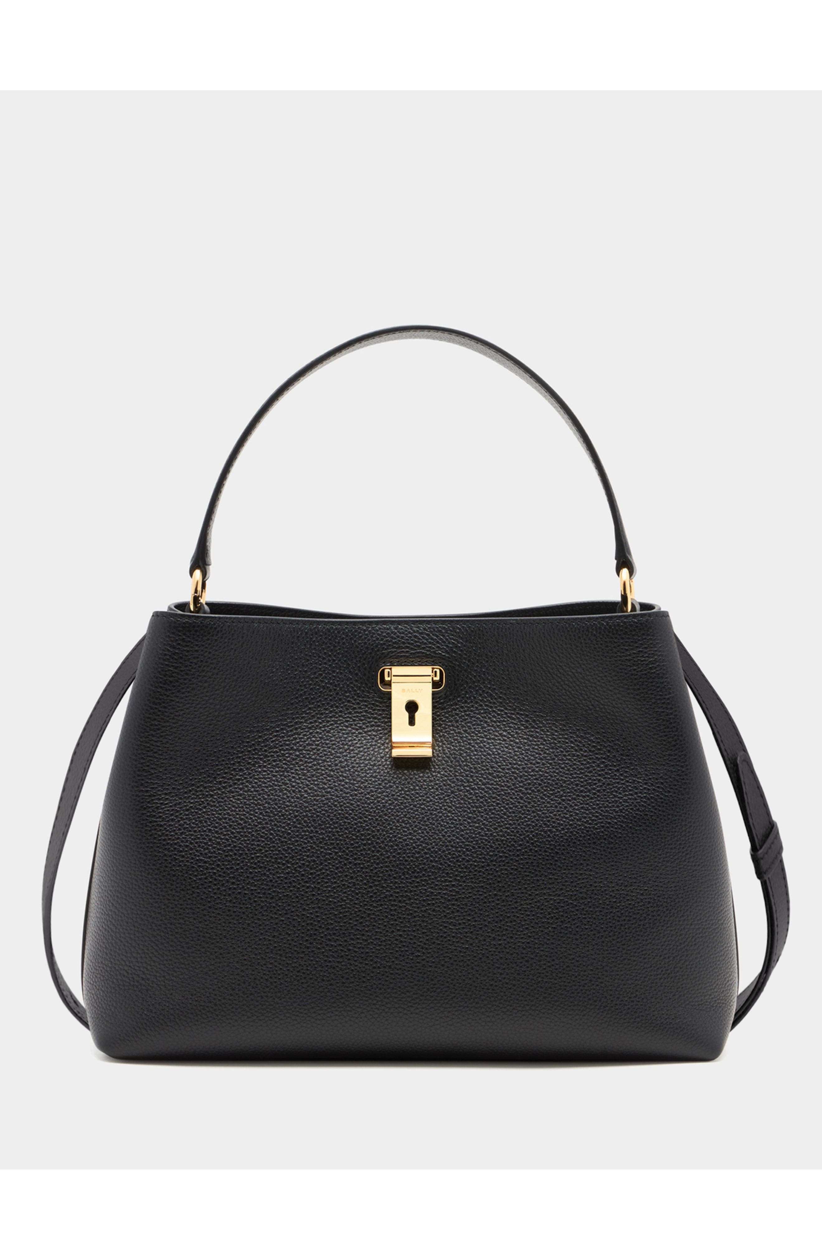 Bally Lock Me Top Handle Bag in Grained Leather, Main, color, 