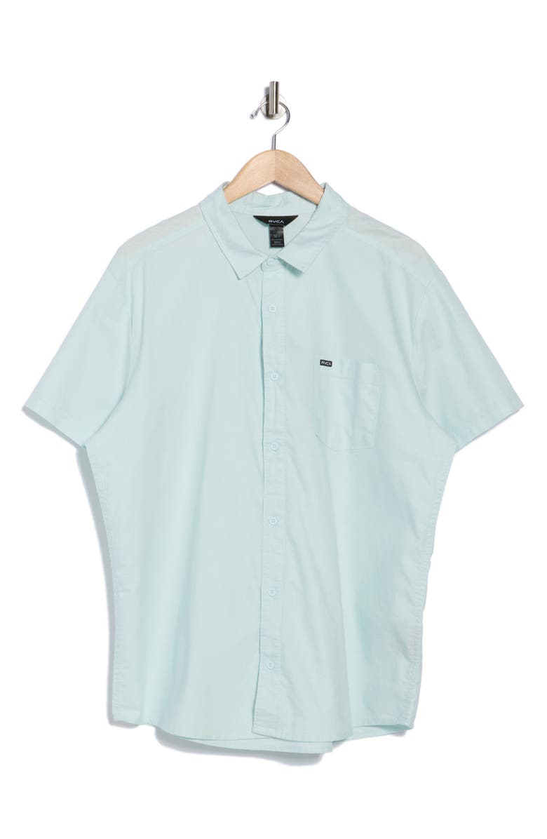 RVCA Douglas Solid Short Sleeve Cotton Button-Up Shirt, Alternate, color, Ice
