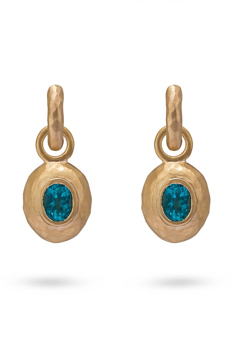Wander Hoops Small with Sasso Charms Apatite. Handmade in Italy, Main, color, Neon Blue