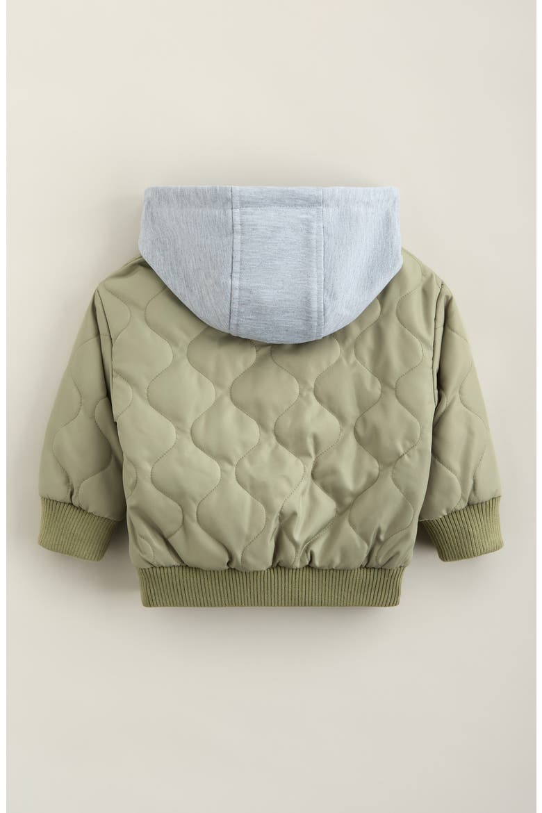 Kids' Quilted Hooded Jacket, Alternate, color, OLIVE ACORN- GREY