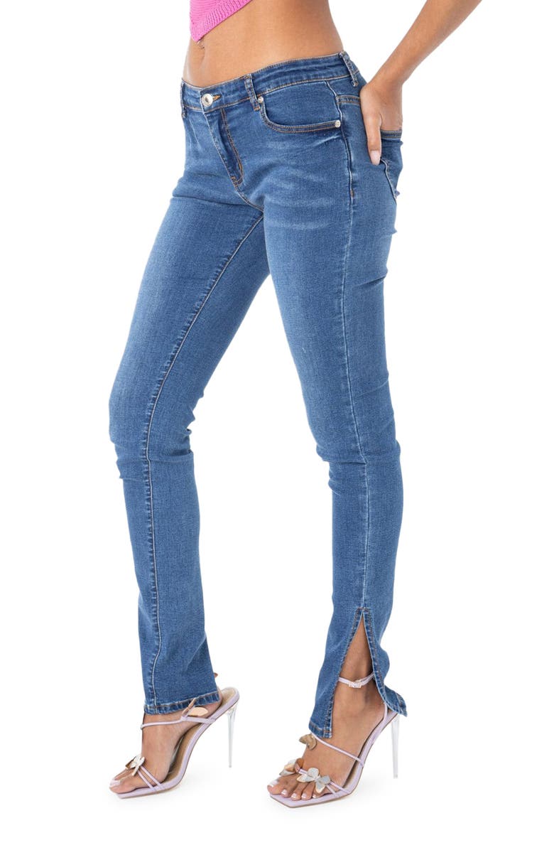EDIKTED Low Rise Split Hem Skinny Jeans, Alternate, color,