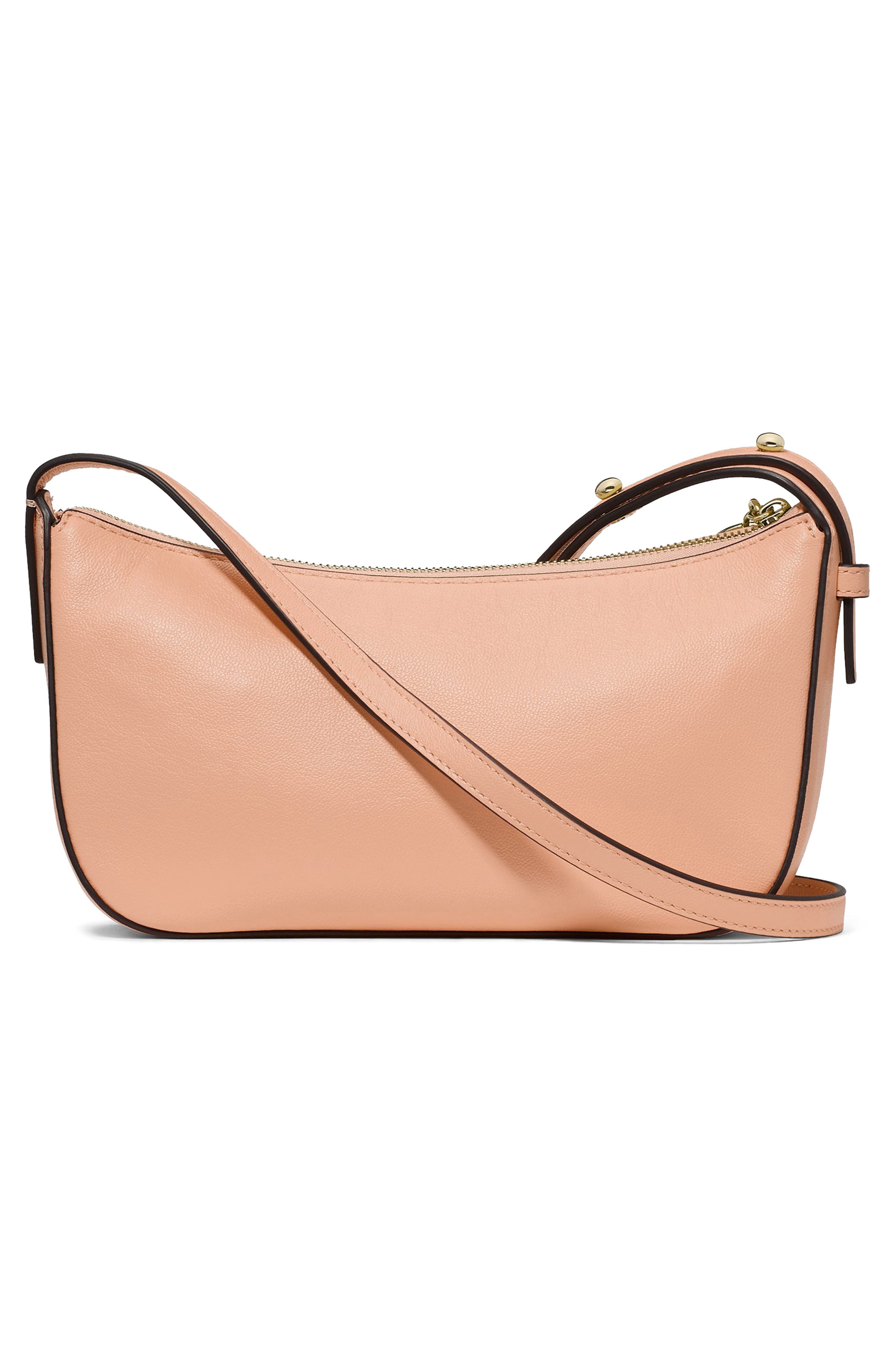 halo fine grain leather crossbody bag, Alternate, color, LIGHT CANTALOUPE