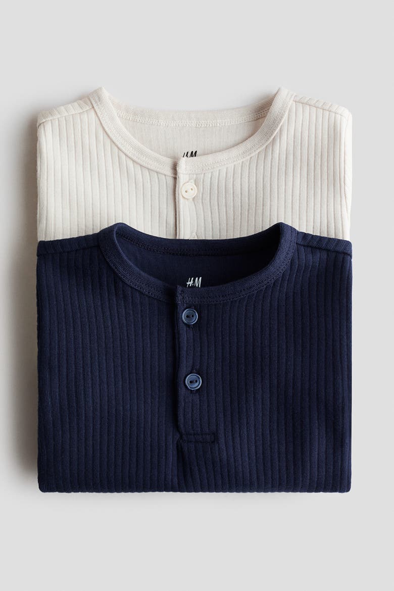 2-pack Cotton Henley Tops, Alternate, color, Light beige/navy blue