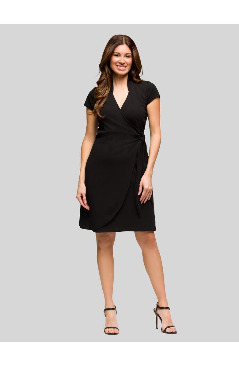 24seven Comfort Apparel Mandarin Collar Knee Length Wrap Dress, Main, color, Black