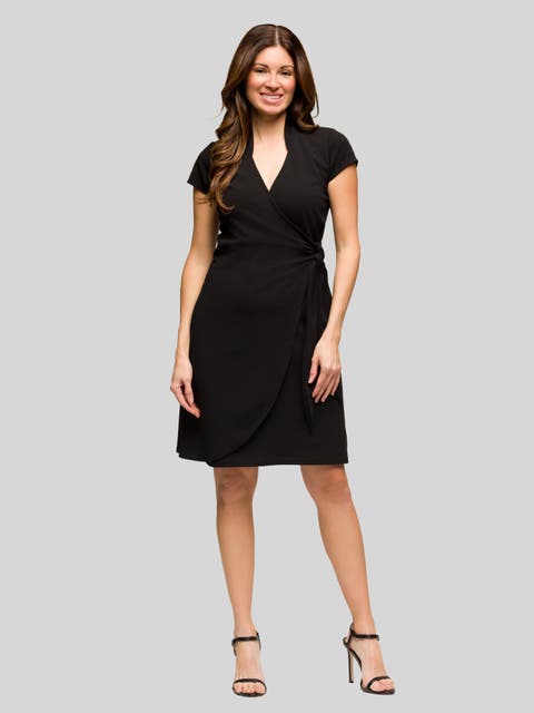 Mandarin Collar Knee Length Wrap Dress