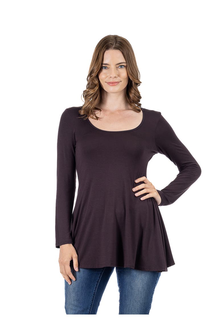 Long Sleeve Solid Color Swing Style Flared Tunic Top, Main, color, Brown