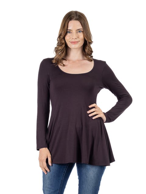 Long Sleeve Solid Color Swing Style Flared Tunic Top