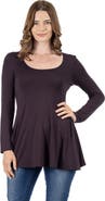 24seven Comfort Apparel Long Sleeve Solid Color Swing Style Flared Tunic Top