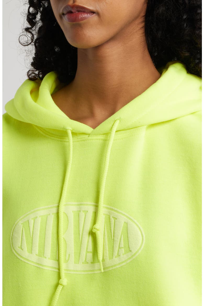 Nirvana Puff Print Logo Graphic Hoodie, Alternate, color, SOLID SAFETY GREEN