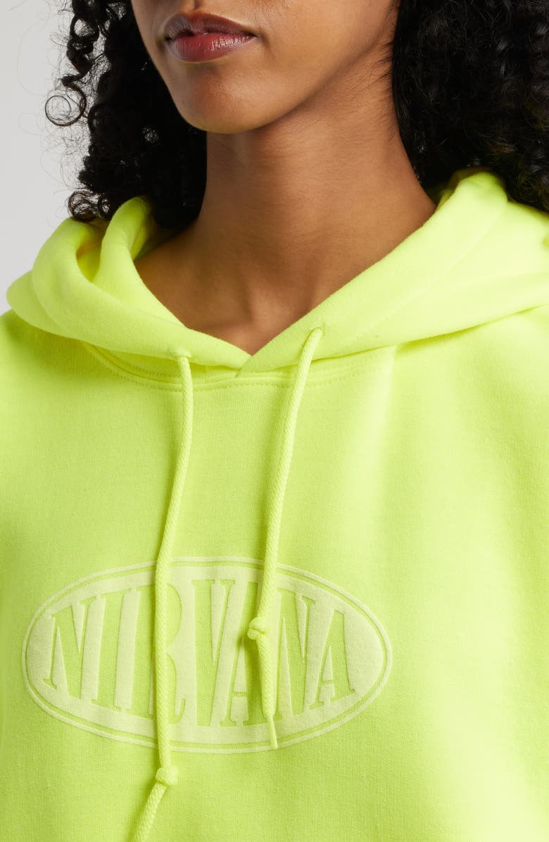 Merch Traffic Nirvana Puff Print Logo Graphic Hoodie, Alternate, color, Solid Safety Green