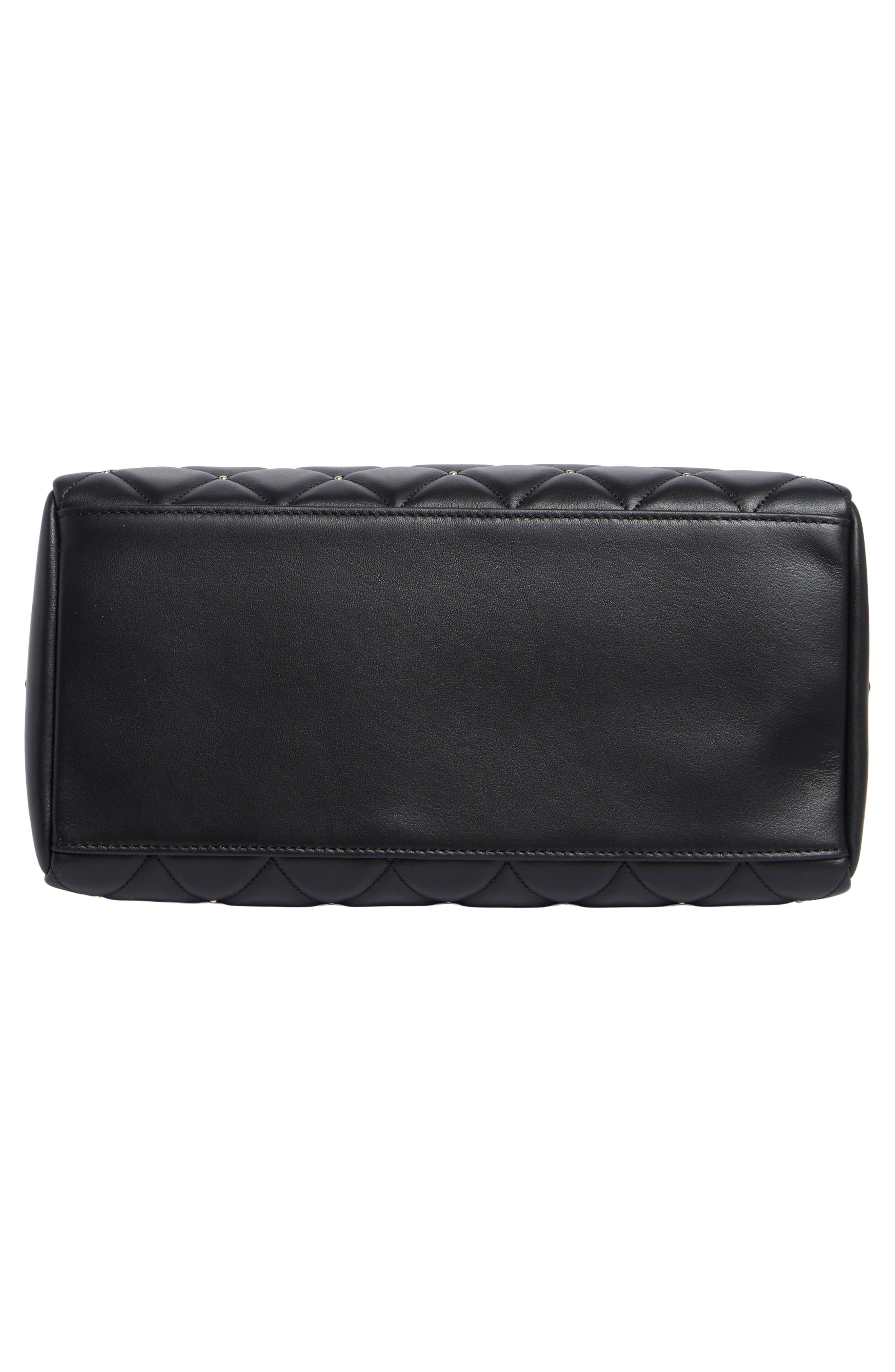 Carey Quilted Studded Medium Leather Satchel, Alternate, color, BLACK