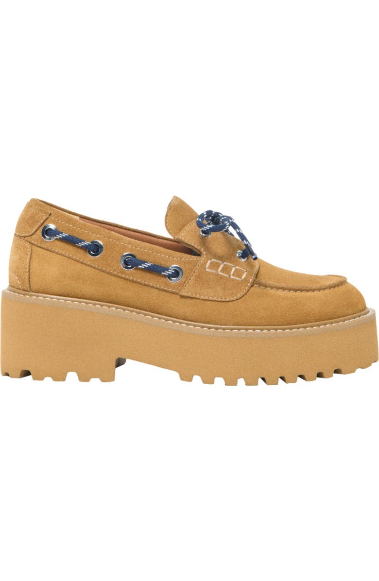 maje Suede platform boat shoes, Main, color, Caramel