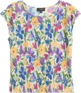 Tahari ASL Floral Plissé Cap Sleeve Top