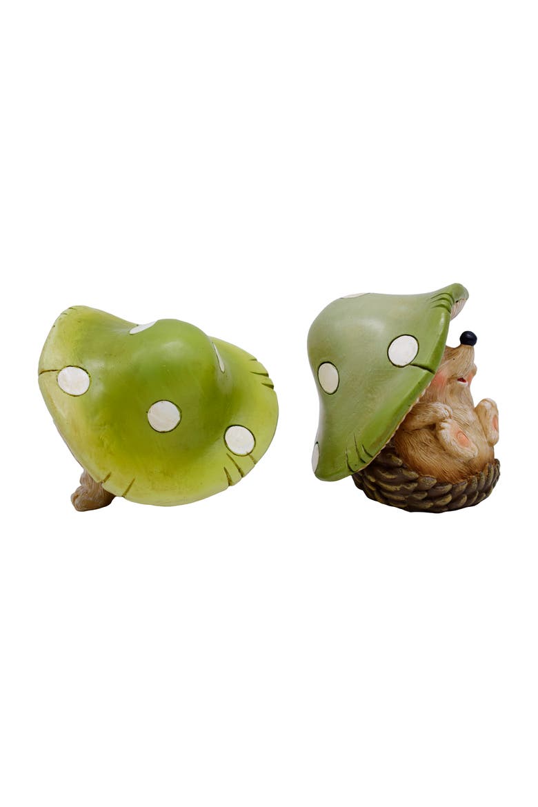 Resin Mushroom Hat Hedgehog Set of 6 Multicolored for Spring Home Decor, Alternate, color, Brown