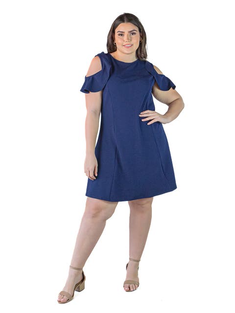 Plus Size Ruffle Cold Shoulder A Line Knee Length Dress