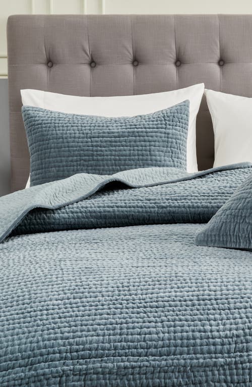 Melange Home Tamara Velour Quilt 3-piece Set In Slate Blue