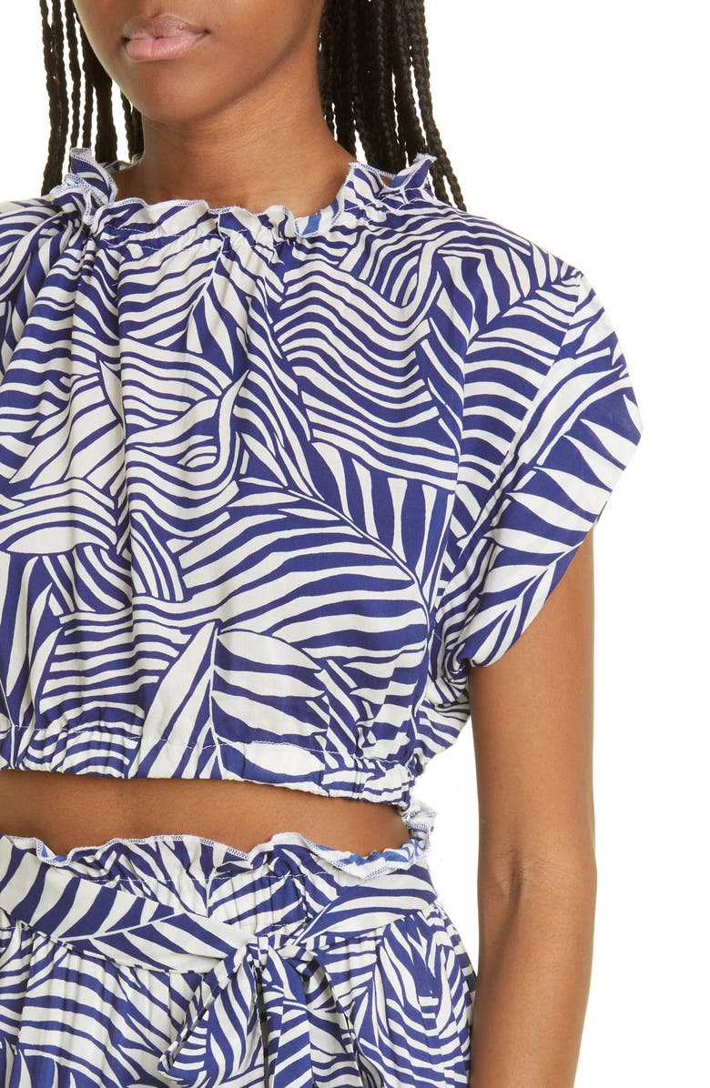 lemlem Palm Leaf Ruched Cover-Up Crop Top, Alternate, color, Royal Blue