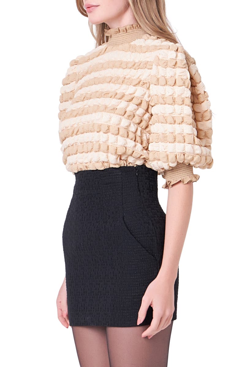 English Factory Textured Mock Neck Top, Alternate, color, Beige Combo