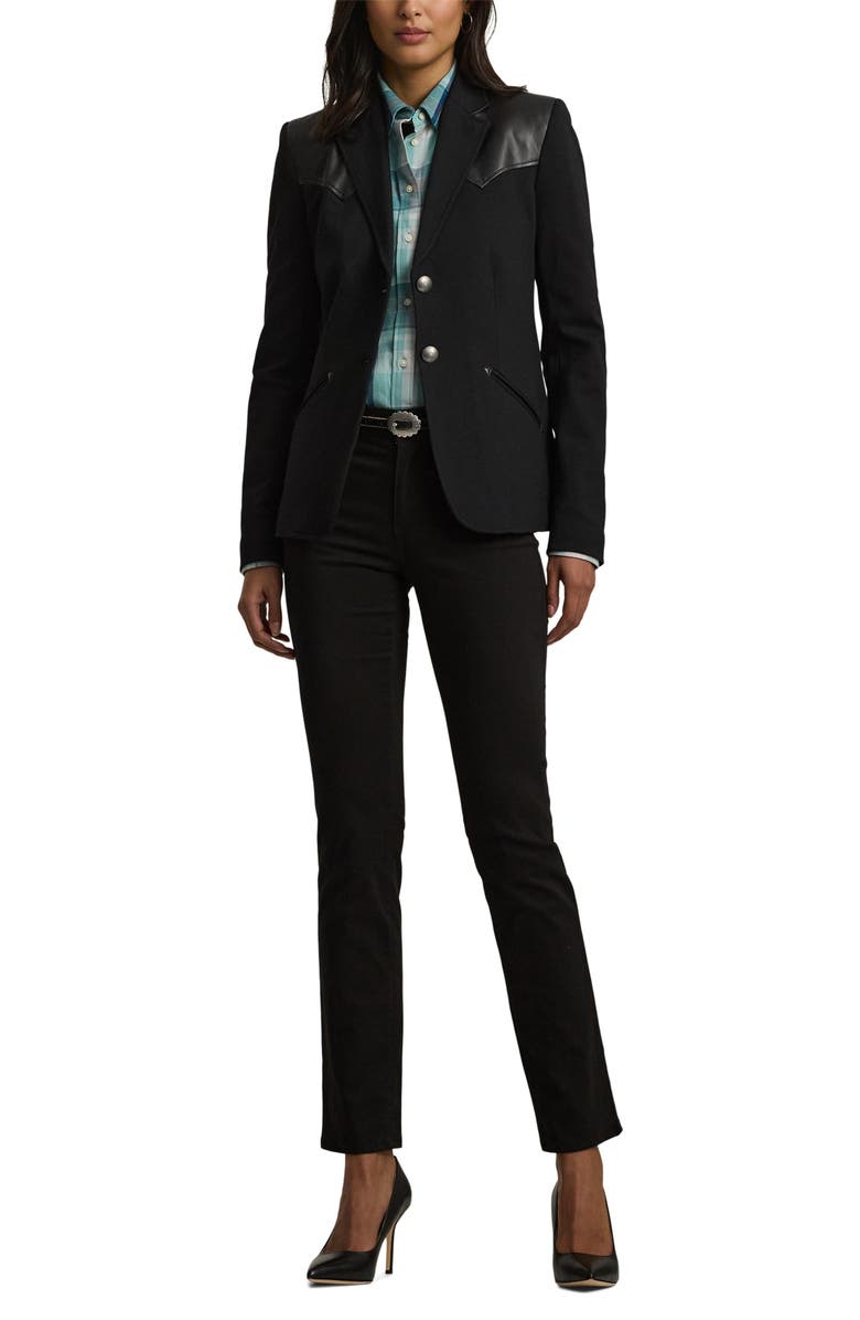 Lauren Ralph Lauren Modern Ponte Faux Leather Trim Blazer, Alternate, color, 