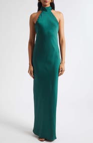 Ramy Brook Tatiana Halter Neck Satin Gown