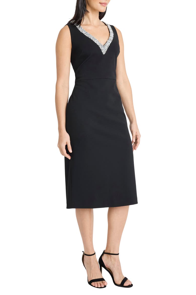 Rhinestone Detail Sheath Midi Dress, Alternate, color, BLACK