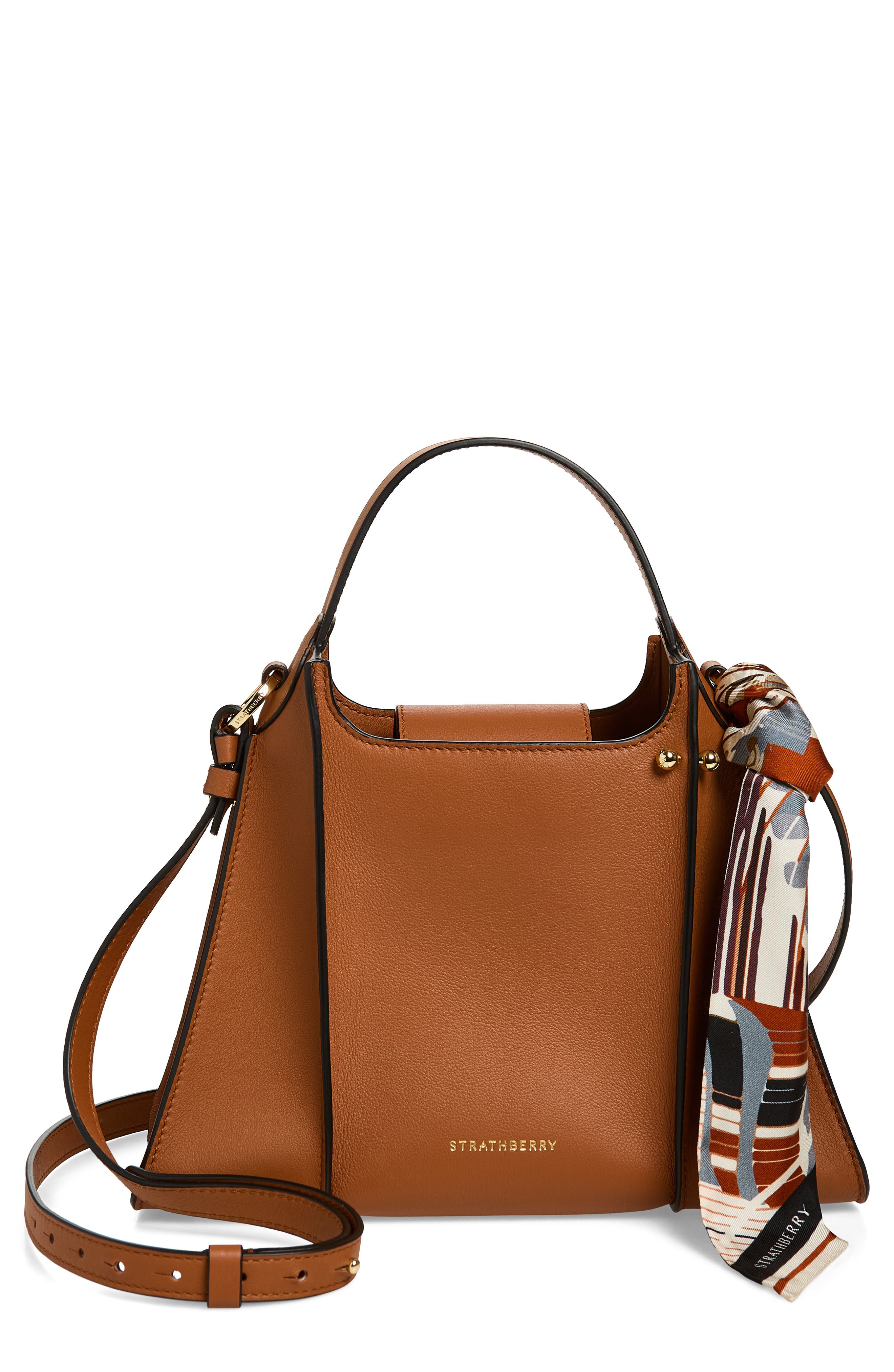 Strathberry Arkshell Leather Top Handle Bag, Main, color, Chestnut