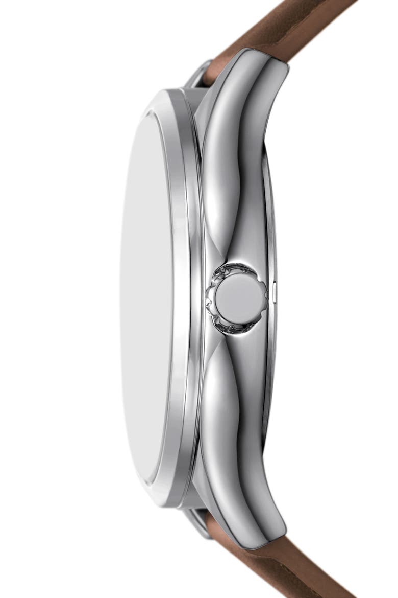 Fenmore Three-Hand Quartz Leather Strap Watch, 44mm, Alternate, color, SILVER