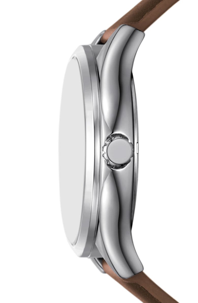 Fossil Fenmore Three-Hand Quartz Leather Strap Watch, 44mm, Alternate, color, Silver