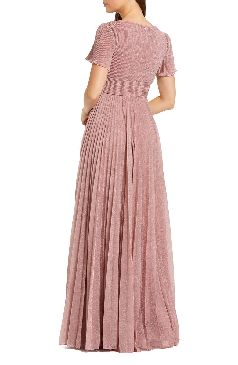 Mac Duggal Women’s Pleated Metallic Flutter Sleeve V-Neck A-Line Gown, Alternate, color, Dusty Rose