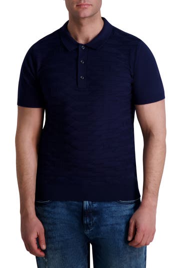 Karl Lagerfeld Kl Monogram Knitted Polo Shirt In Navy