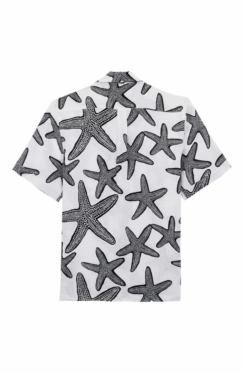 Vilebrequin Men's Starlettes Linen Bowling Shirt, Alternate, color, Blanc