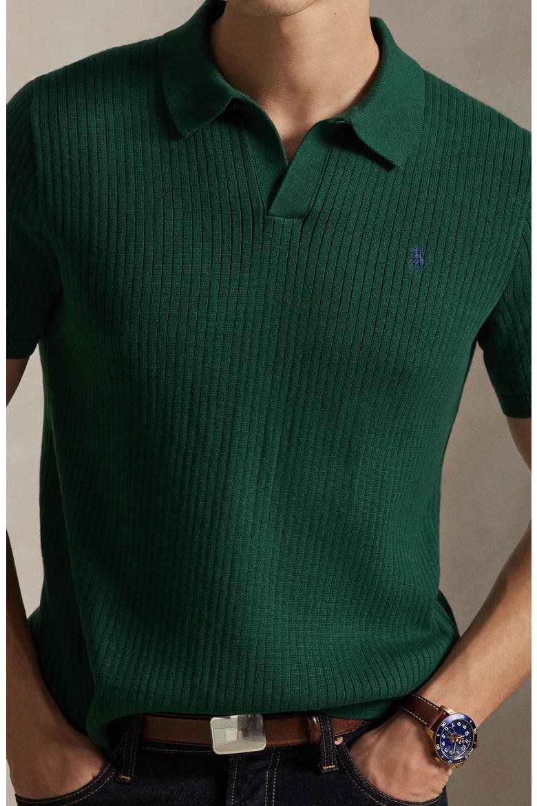 Johnny Collar Rib Cotton Polo Sweater, Alternate, color, VINTAGE PINE