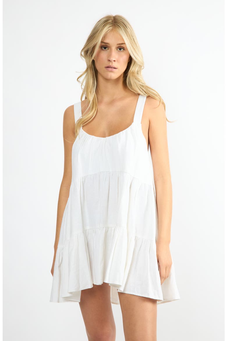 Linen Blend Babydoll Mini Sundress, Alternate, color, WHITE