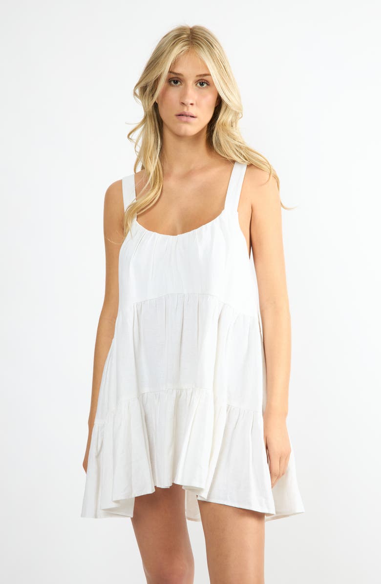 Viens Avec Moi Linen Blend Babydoll Mini Sundress, Alternate, color, White