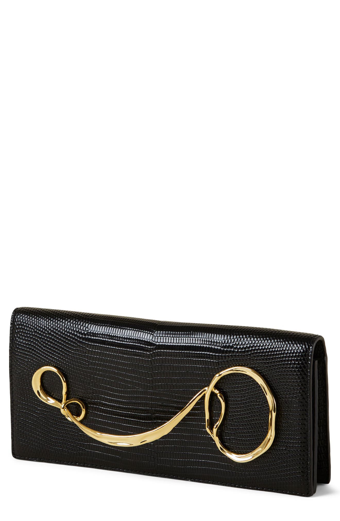Alexis Bittar Twisted Side Handle Leather Clutch, Alternate, color, Black