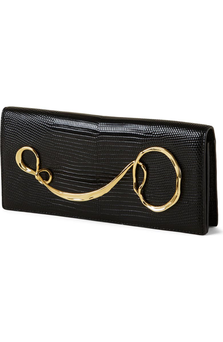 Alexis Bittar Twisted Side Handle Leather Clutch, Alternate, color, Black