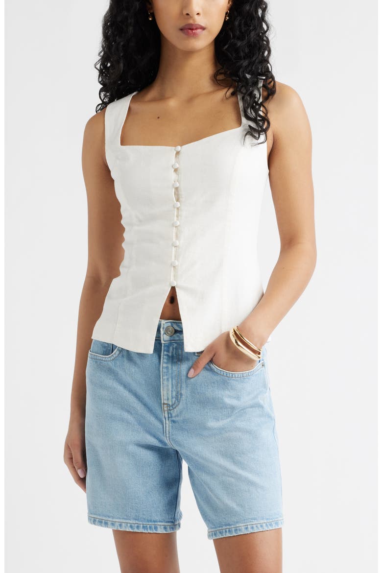 Sweetheart Neck Linen Blend Top, Main, color, WHITE