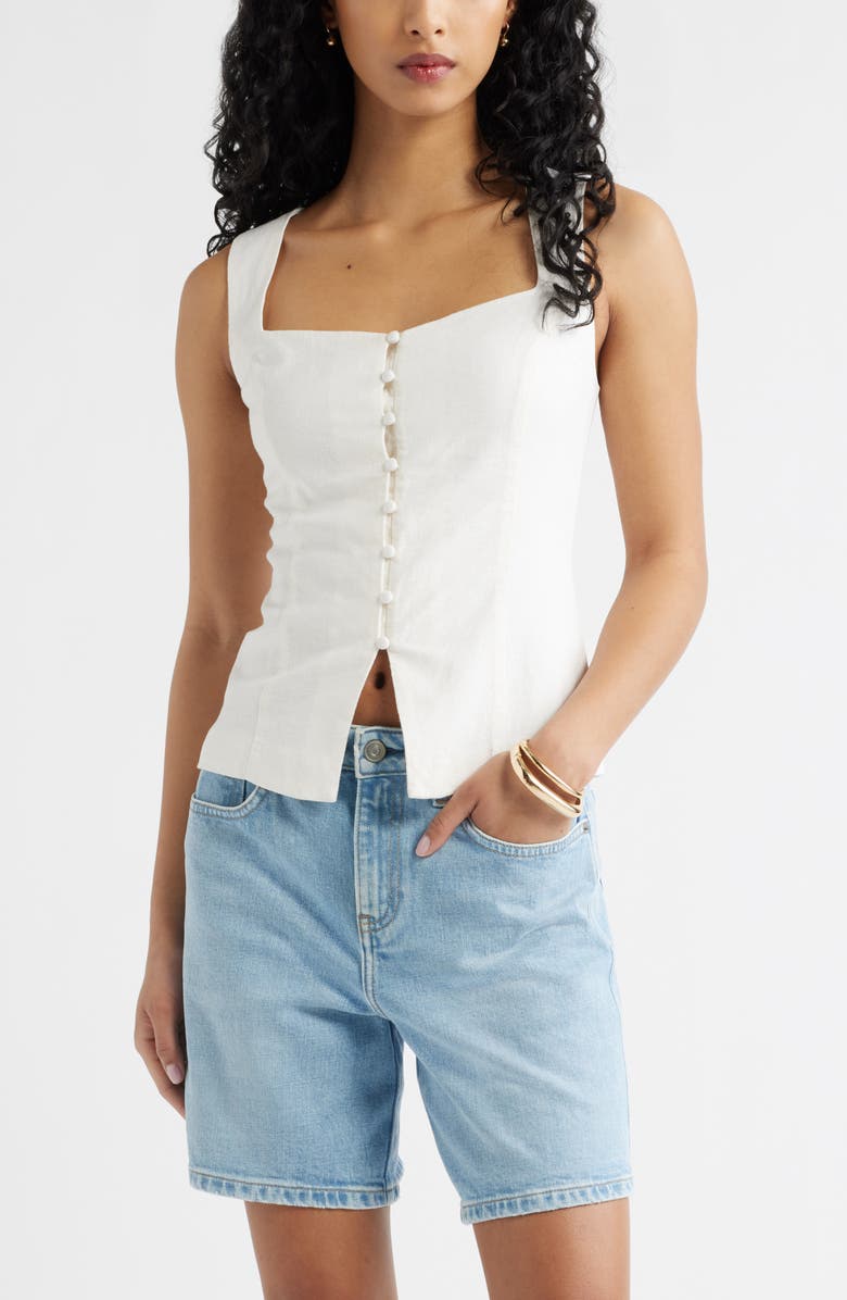 Open Edit Sweetheart Neck Linen Blend Top, Main, color, White