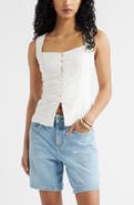 Open Edit Sweetheart Neck Linen Blend Top