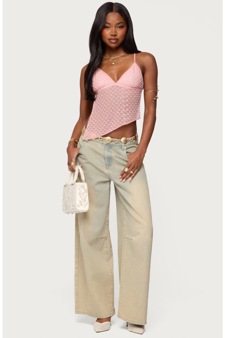 Beaded Asymmetric Open Back Mesh Top, Alternate, color, LIGHT-PINK