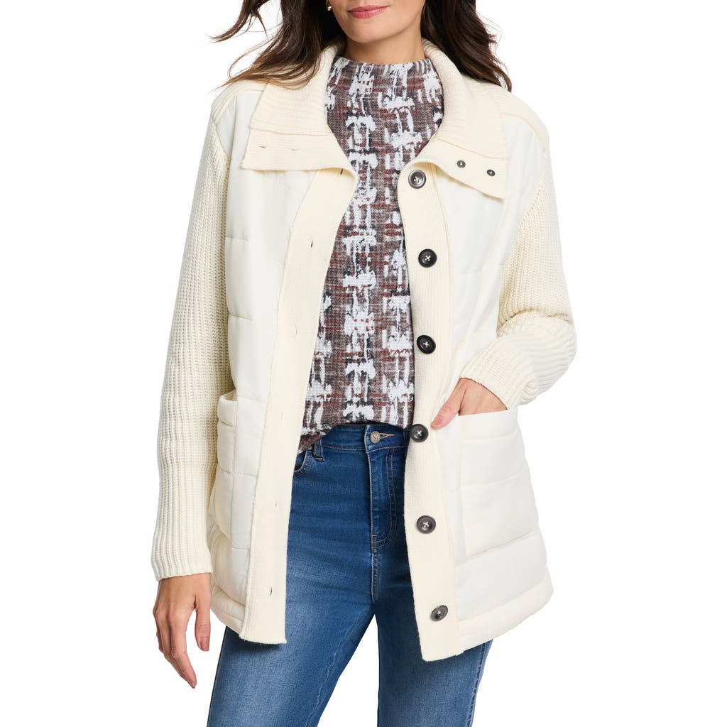 Nic + Zoe Nic+zoe Mixed Media Quilted Puffer Jacket In Classic Cream