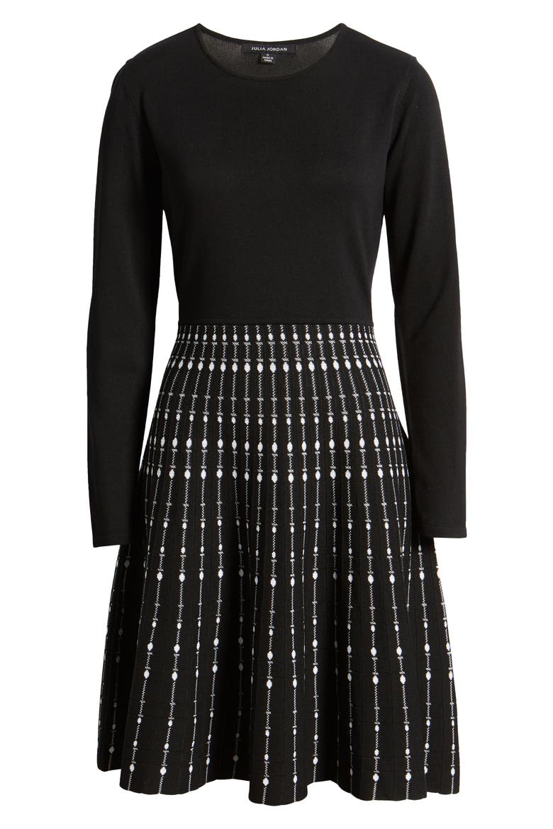 Pattern Long Sleeve Knit Dress, Alternate, color, BLACK/ WHITE